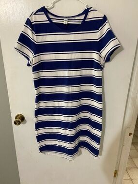 Old Navy Navy and White Striped Tee Dress